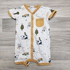 Viverano Organic Comfort Baby Boy Shortie Romper 3-6 Months Farm Tractor Animals